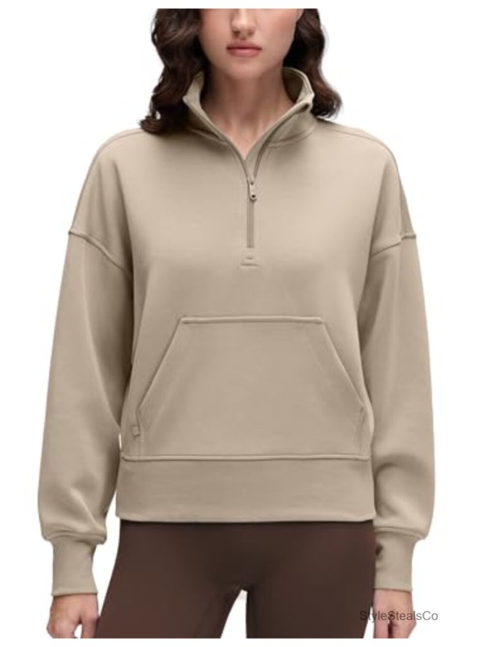 CRZ YOGA Half Zip Sweatshirt Relaxed Fit Kangaroo Pocket Funnel Neck